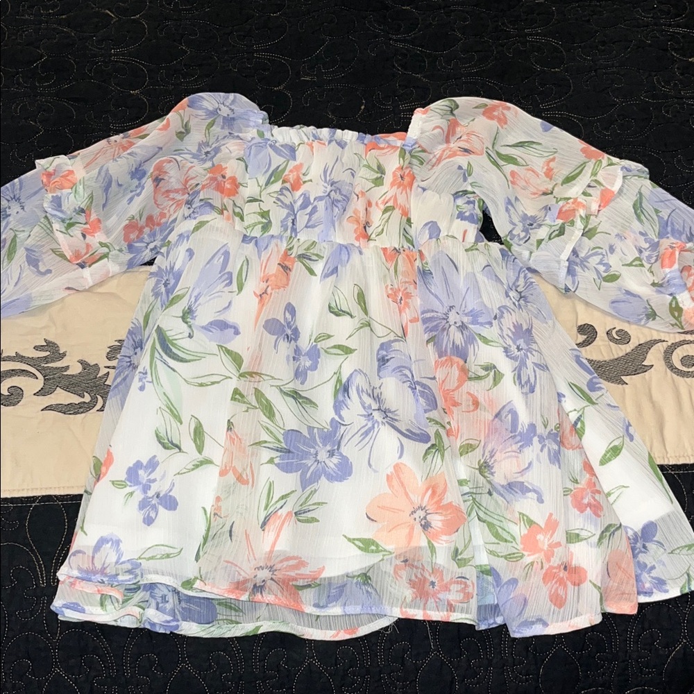 Rare Editions Floral Dress - White, Blue, Pink